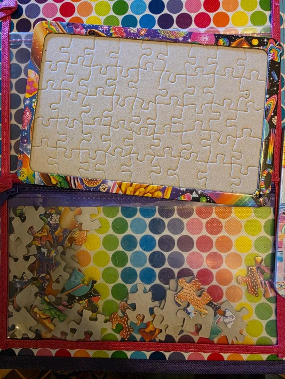 Lisa Frank Tikanni Puzzle Keeper Organizer Case w/ 3 Mini Puzzles Rainbow Husky